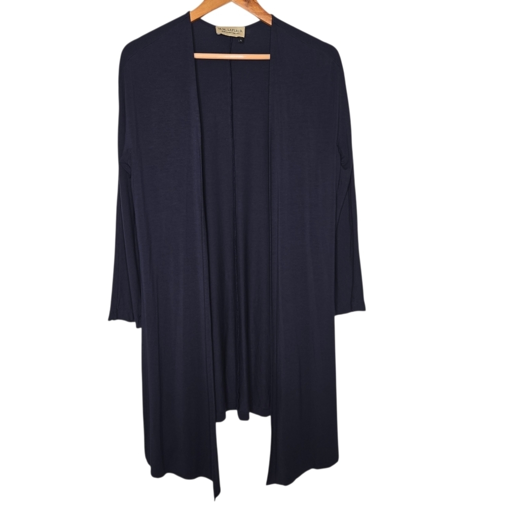 MM Lafleur Womens Navy Blue Open Front Slit Sides Lightweight Cardigan Large